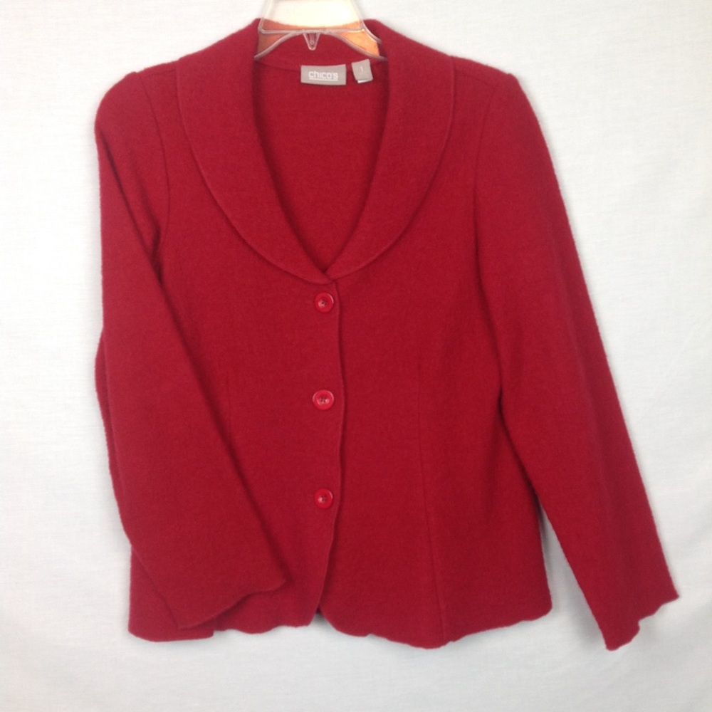 Chico's Red Wool Jacket Cardigan Size 1 M